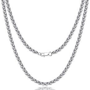 Silver Chain for Men, 3MM 4MM 5MM Stainless Steel Wheat Link Chain Necklace, Franco Necklace Chain for Women Mens