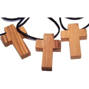 Holy Land Market 3 x Olive wood Crosses necklaces - with 3 Certificates and Lord prayer cards