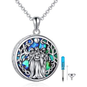TIGER RIDER Triple Moon Urn Necklace Sterling Silver Pagan Wiccan Magic Amulet Cremation Jewelry for Women Men