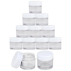 Beauticom 7 Gram / 7 ML Thick Wall Round Leak Proof Clear Acrylic Jars for Beauty, Cream, Cosmetics, Salves, Scrubs (72 Pieces Bottom Clear Base + 72 Pieces Lids, White)