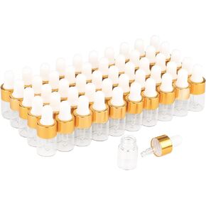 Wresty 50 Pcs Clear Glass Dropper Vails 2ml Mini Essential Oils Sample Dropper Bottles For Traveling Essential Oils Perfume Cosmetic Liquid,With 2 pcs dropper