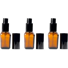 3PCS 10ml Empty Refillable Square Amber Glass Cream Lotion Pump Bottles for Makeup Face Cream Facial Cleanser Toiletries Toner Liquid Travel Containers Emulsion Essential Oil Dispenser