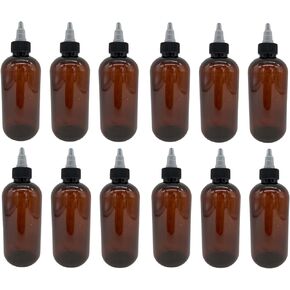 Natural Farms 8 oz Amber Boston Plastic Bottles - 12 Pack Empty Bottle Refillable - BPA Free - Essential Oils - Aromatherapy | Black/Natural Twist Top Cap - Made in the USA