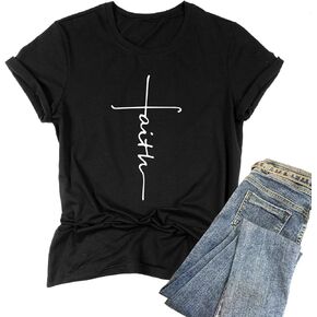 Womens Causal Faith Printed T-Shirt Christian Graphic Tees Short Sleeve Tops