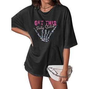 Get This Party Started Shirts Women Music Carnival Tour Shirt Oversized Skeleton Country Concert Short Sleeve Tee Tops