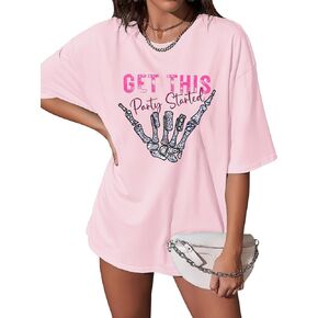 Get This Party Started Shirts Women Music Carnival Tour Shirt Oversized Skeleton Country Concert Short Sleeve Tee Tops