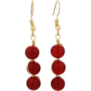SUNYIK Round Stone Bead Tassel Dangle Earrings for Women, Gold Plated, Rose Quartz