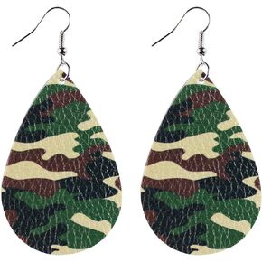 Camo Leather Dangle Earrings Colorful Double Print Camouflage Teardrop Earrings for Women Girls Jewelry