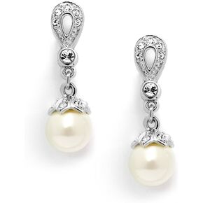 أقراط Mariell Vintage CZ واللؤلؤ العاجي للزفاف أو الزفاف مطلية بالفضة الأصلية والبلاتين in Kuwait