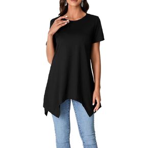 LYANER Women's Crewneck Short Sleeve Tunic Top Loose Flowy Irregular Hem Blouse
