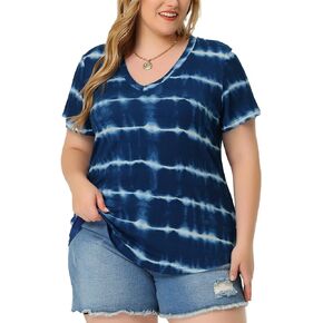 Agnes Orinda Women's Plus Size 2023 Tunics V Neck Short Sleeve Casual Tie Dye Summer Tops Tunic