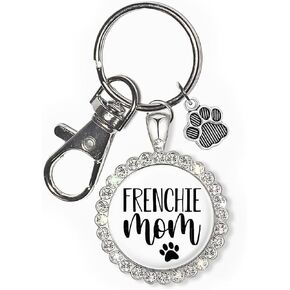 Frenchie Keychain Gift for Women, Dog Lover Mom, Crazy French Bulldog Lady, Cute Jewelry Keyring Accessories for Wife Girlfriend Mother Sister Friend Mama