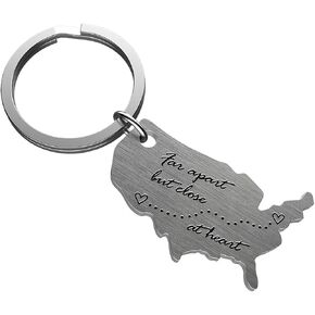 Haoflower Long Distance USA Map Keychain Gift for Her or Him Moving Away LDR Gifts