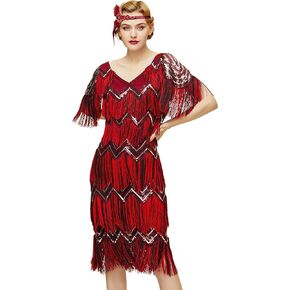 BABEYOND 1920s Flapper Dress for Women – Multi Fringed Sequin Dress with Sleeves for Great Gatsby Party