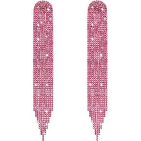 Nanafast Rhinestone Crystal Dangle Linear Drop Chandelier Tassel Earrings for Women Girls Long Party Prom Earrings Christmas Statement Cubic Zirconia Wedding Bridal Earrings Gold Silver Black Red Blue Green