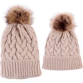 2PCS Mother&Baby Hat Parent-Child Hat Family Matching Cap Winter Warmer Knit Wool Beanie Ski Cap