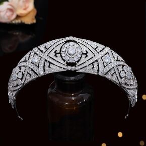 Aoligrace Cubic Zirconia Princess Diana Tiaras and Crowns Luxury European Royal Quinceanera Headpiece Bridal Hair Accessories