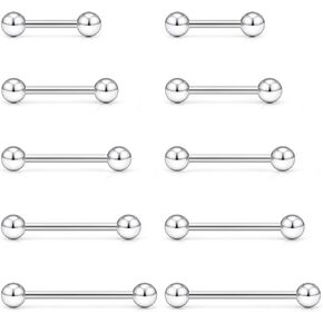 Lcolyoli Tongue Rings Nipple Rings Stainless Steel 16G 14G Straight Barbell Nipple Piercing Jewelry 12mm/14mm/16mm/19mm/22mm