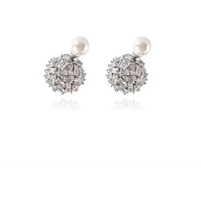 Cute Ear Jacket Crystal Ball Double Sides Stud Earrings for Women Girls Faux Pearl Front Back Cartilage Studs Earring Dainty 2 in 1 Jewelry Gifts Birthday