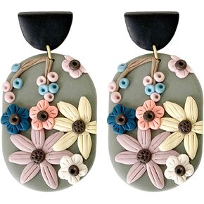 Handmade Polymer Clay Stud Earrings Colorful Flower Clay Earrings for Women Girls Jewelry