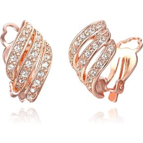 EVER FAITH Round Cubic Zirconia Leaf Ear Cuffs Wrap Stud Earrings, Stunning Art Deco Dainty Wrap Clip-on Earring for Women Girls