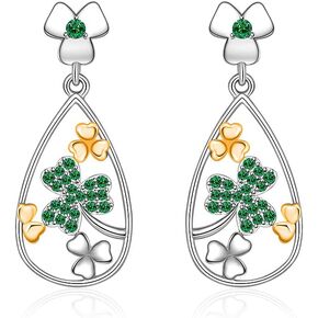 St Patricks Day Earrings Shamrock Earrings for Women Four Leaf Clover Earrings Dangle Sterling Silver Irish Lucky Green Clover Jewelry Gifts
