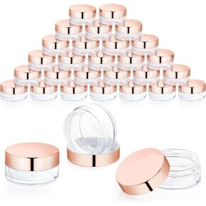 30 Pcs 5g/5ml Plastic Container Jars Empty Clear Cosmetic Sample Pots with Rose Gold Lid for Cream Lotion Lip Balm Eye Shadow Nails Powder Jewelry