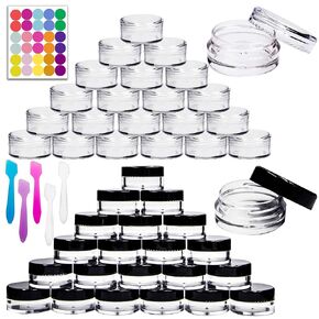 Youngever 140 Pcs Empty Plastic Cosmetic Samples Containers, Plastic Jars With Lids, 5 Mini Spatulas (5 Gram)