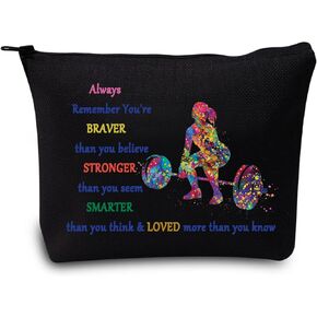 LEVLO Weight Lifting Cosmetic Make Up Bag Weightlifter Gifts Idea You Are Braver Stronger Smarter Than You Think Weightlifting Makeup Zipper Pouch Bag (Always Weight Lifting)