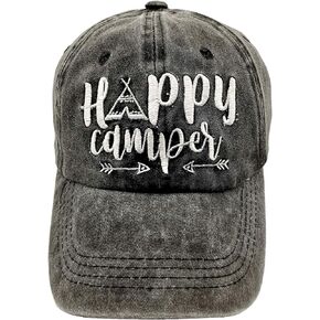 Embroidered Happy Camper Baseball Cap Distressed Dad Hat for Men Women