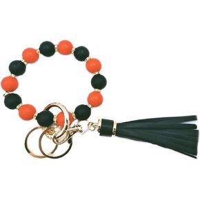 jtkdxqs Bracelet Wristlet Keychain Beaded Bangle Chains Silicone with Leather Tassel Key Ring for Women Car Keyring