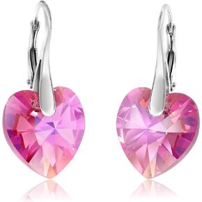 Chic Bijoux Drop and Dangle Earrings for Women - Made with 925 Sterling Silver and Austrian Crystals from our Heart Series - Gift for Mum, Pink/Black/Purple
