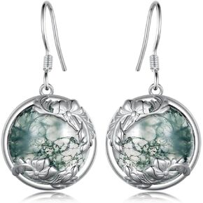 Moss Agate Earrings 925 Sterling Silver Moss Agate Drop Dangle Earring Moss Agate Jewelry Gifts for Women Girls