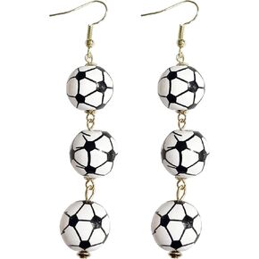 Sports Game Ball Dangle Earrings Football Basketball Wooden Cow Print Red Plaid Print Drop Earrings for Women Holiday Round Baseball Soccer Volleyball Dangle Earrings Jewelry
