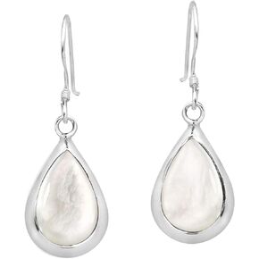 Simple Elegance Teardrop White Mother of Pearl .925 Sterling Silver Dangle Earrings