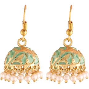 I Jewels Indian Bollywood Gold Plated Traditional Faux Pearl Enamelled Ethnic Designer Party Wear Earrings for Women (E2547)