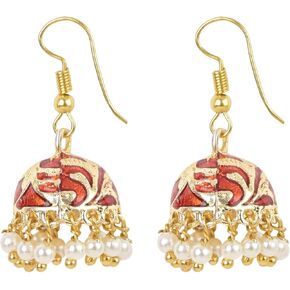 I Jewels Indian Bollywood Gold Plated Traditional Faux Pearl Enamelled Ethnic Designer Party Wear Earrings for Women (E2547) in Kuwait