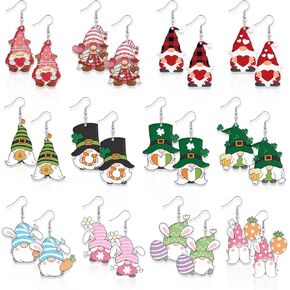 12 زوجًا من أقراط جنوم لعيد الحب للنساء عيد القديس باتريك عيد الفصح جنوم مجوهرات هدية للنساء والفتيات قلادة أكريليك قطرة متدلية طقم أقراط إكسسوارات مجوهرات in Kuwait