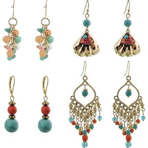 مجموعة أقراط COIRIS مكونة من 4 أزواج للنساء من أقراط متدلية بشراشيب أخضر زيتوني/أقراط مطرزة بالخرز in Kuwait