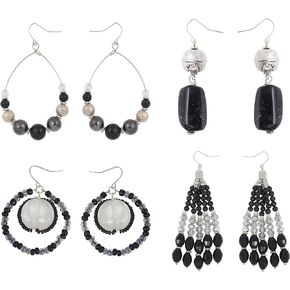 COIRIS 4 Pairs Earring Set for Women Olive Green Fringe Dangle Pendant Earrings/Hoop Beaded Earrings