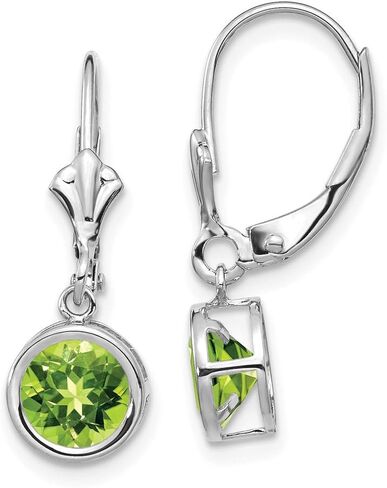 Solid 14K White Gold 6mm Peridot Leverback Earrings in Saudi Arabia