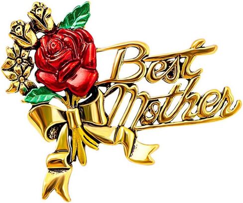 Elegant Flower Best Mother Brooch Pin for Women Girls Mom Fashion Red Blue Rose Green Leaf Bowknot Ribbon Badge Brooches Lapel Pins Cute Dress Accessories Mother's Day Birthday Christmas Jewelry for Mommy Wife in Saudi Arabia