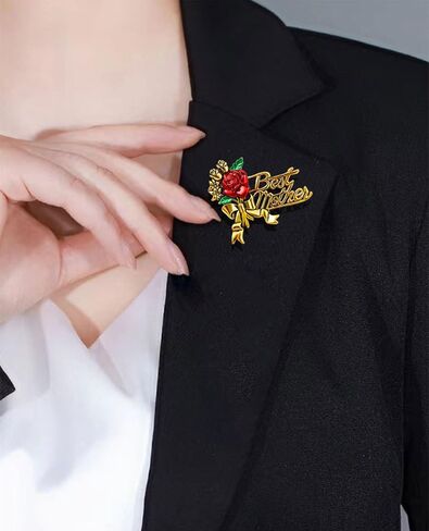Elegant Flower Best Mother Brooch Pin for Women Girls Mom Fashion Red Blue Rose Green Leaf Bowknot Ribbon Badge Brooches Lapel Pins Cute Dress Accessories Mother's Day Birthday Christmas Jewelry for Mommy Wife in Saudi Arabia