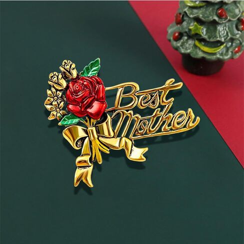 Elegant Flower Best Mother Brooch Pin for Women Girls Mom Fashion Red Blue Rose Green Leaf Bowknot Ribbon Badge Brooches Lapel Pins Cute Dress Accessories Mother's Day Birthday Christmas Jewelry for Mommy Wife in Saudi Arabia