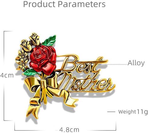Elegant Flower Best Mother Brooch Pin for Women Girls Mom Fashion Red Blue Rose Green Leaf Bowknot Ribbon Badge Brooches Lapel Pins Cute Dress Accessories Mother's Day Birthday Christmas Jewelry for Mommy Wife in Saudi Arabia