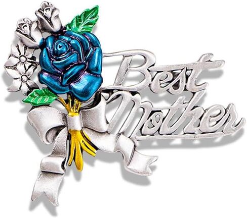 Elegant Flower Best Mother Brooch Pin for Women Girls Mom Fashion Red Blue Rose Green Leaf Bowknot Ribbon Badge Brooches Lapel Pins Cute Dress Accessories Mother's Day Birthday Christmas Jewelry for Mommy Wife in Saudi Arabia