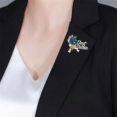 Elegant Flower Best Mother Brooch Pin for Women Girls Mom Fashion Red Blue Rose Green Leaf Bowknot Ribbon Badge Brooches Lapel Pins Cute Dress Accessories Mother's Day Birthday Christmas Jewelry for Mommy Wife in Saudi Arabia