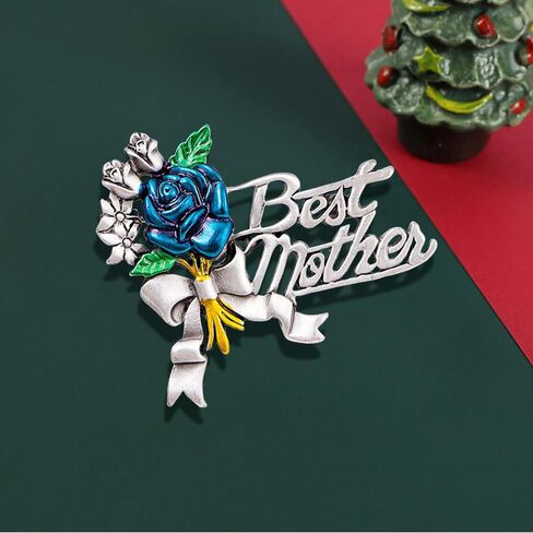 Elegant Flower Best Mother Brooch Pin for Women Girls Mom Fashion Red Blue Rose Green Leaf Bowknot Ribbon Badge Brooches Lapel Pins Cute Dress Accessories Mother's Day Birthday Christmas Jewelry for Mommy Wife in Saudi Arabia