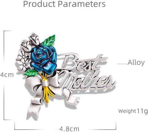 Elegant Flower Best Mother Brooch Pin for Women Girls Mom Fashion Red Blue Rose Green Leaf Bowknot Ribbon Badge Brooches Lapel Pins Cute Dress Accessories Mother's Day Birthday Christmas Jewelry for Mommy Wife in Saudi Arabia