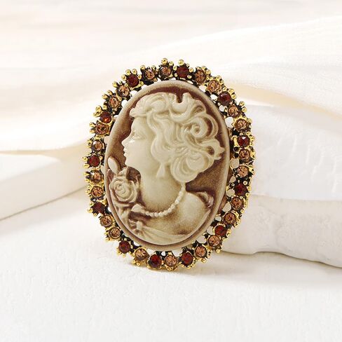Vintage Style Cameo Victorian Lady Maiden Crystal Rhinestone Pin Brooch in Saudi Arabia